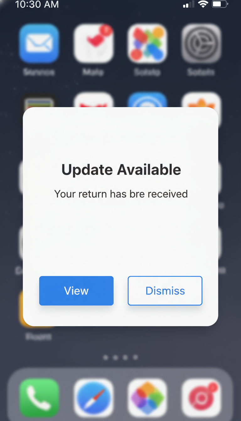 Mobile push notification: Update Available — Your return has been received